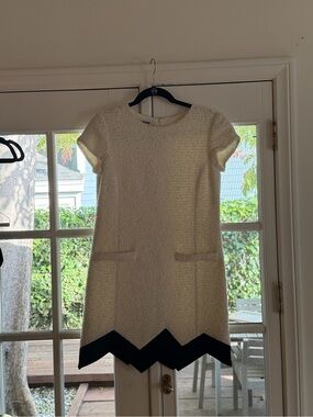 Moschino Cheap & Chic Bouclé Tweed Mini Dress Black Zig Zag Hem US 6